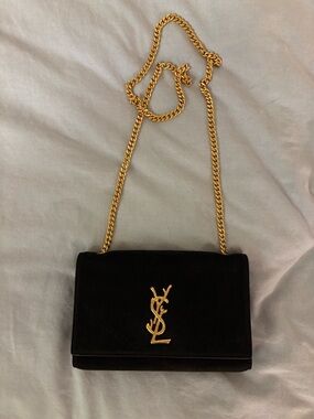 Black Suede Crossbody with Gold Chain